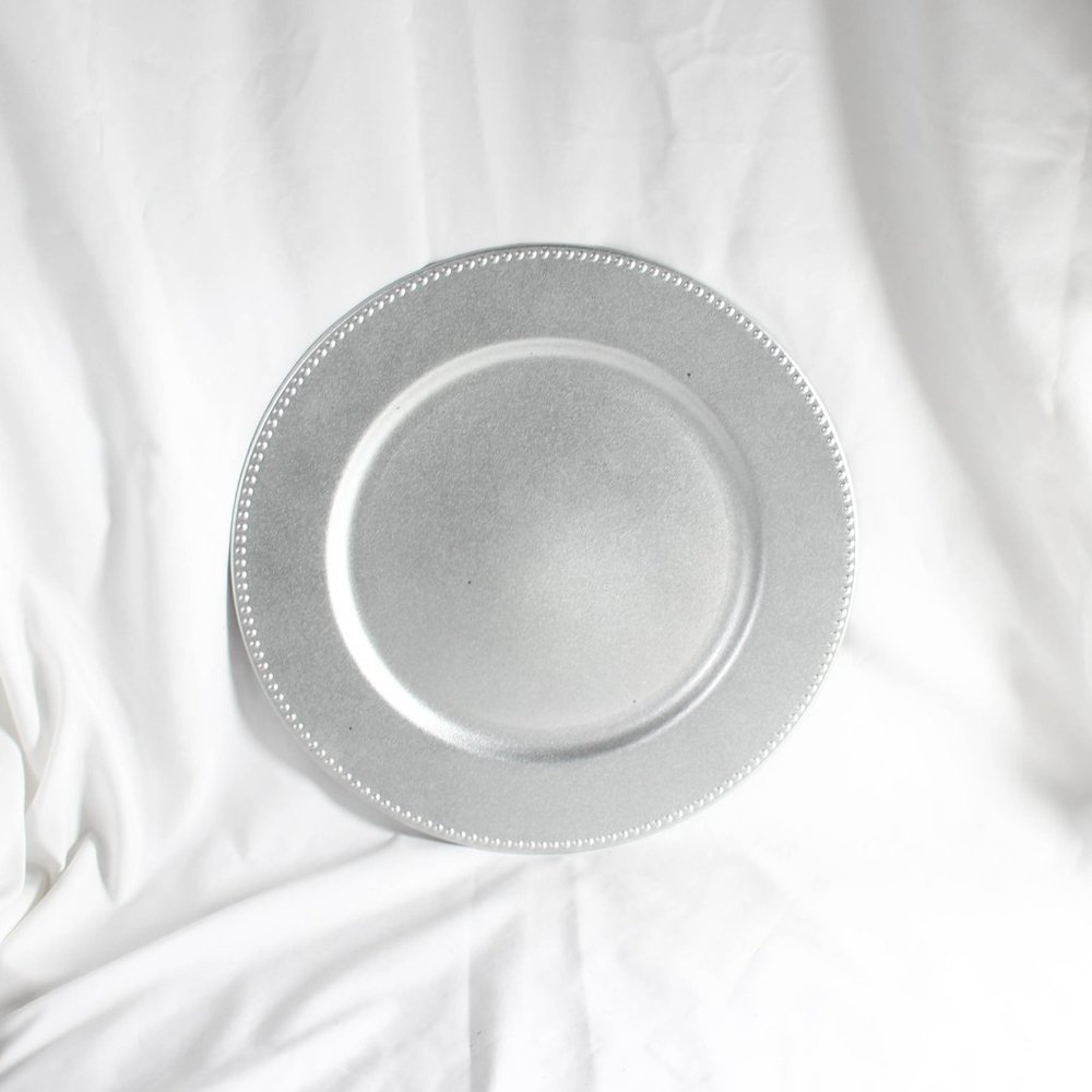 Silver Metallic Charger Plate Home Decor Neutral Center Piece Modern Minimalist